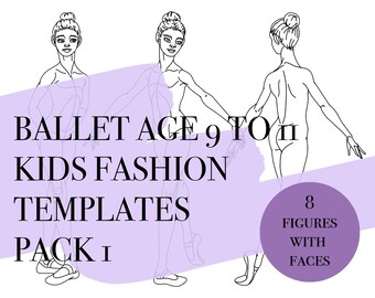 Ballet Girl Fashion Figures Age 9 to 11 pack 1 • 8 Croquis Dancers • PDF, PNG, JPEG • Digital Download for Procreate/Adobe • Art template