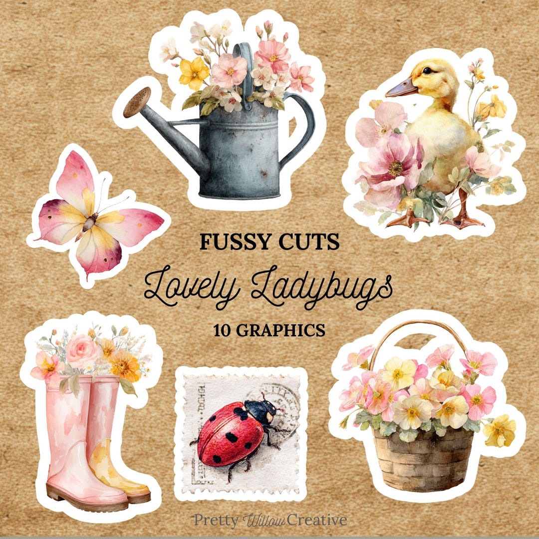 Ladybug Junk Journal Kit| Fussy Cuts – Pack of 10| Cute Cottagecore ...