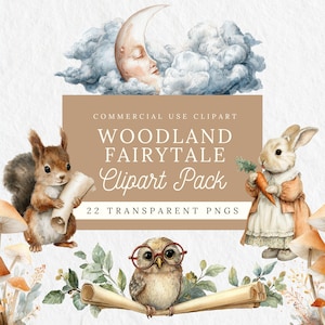 Ensemble de 22 cliparts d'animaux de conte de fées des bois | Clipart ours | Image de renard | Graphiques de lapin| Faire-part d'anniversaire| Baby Shower | CP007
