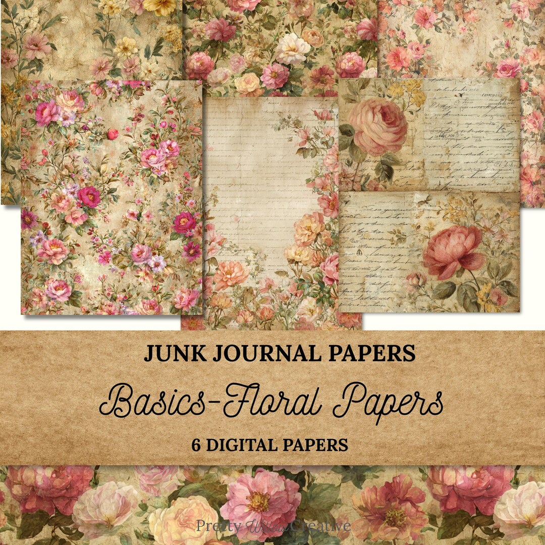 Floral Junk Journal Background Papers| Printable Neutral Basic Pages ...