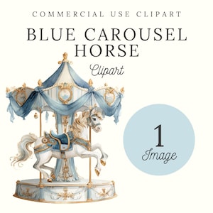 Blue Watercolor Carousel Horse Clipart| Nursery Wall Art| Birthday| Baby Shower Graphics| Transparent PNG| Single Image| Junk Journal| CP001