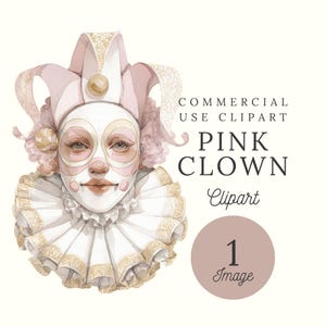 Clipart de Palhaço de Carnaval em Aquarela Rosa | Convite Doce de Aniversário | Imagens para Chá de Bebê | PNG Transparente | Imagem Única | Diário de Sucatas | CP006