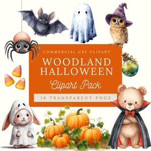 Clipart Halloween | Animaux des bois PNG| Graphismes mignons de baby shower | Images de fantômes de renard, d'ours et de lapin | Téléchargement numérique| Clipart forêt | CP011
