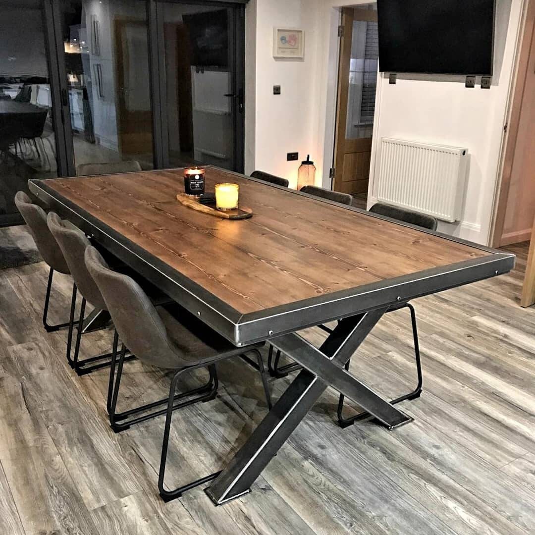 Dining Table Industrial Style Dining Table Rustic Wooden Etsy