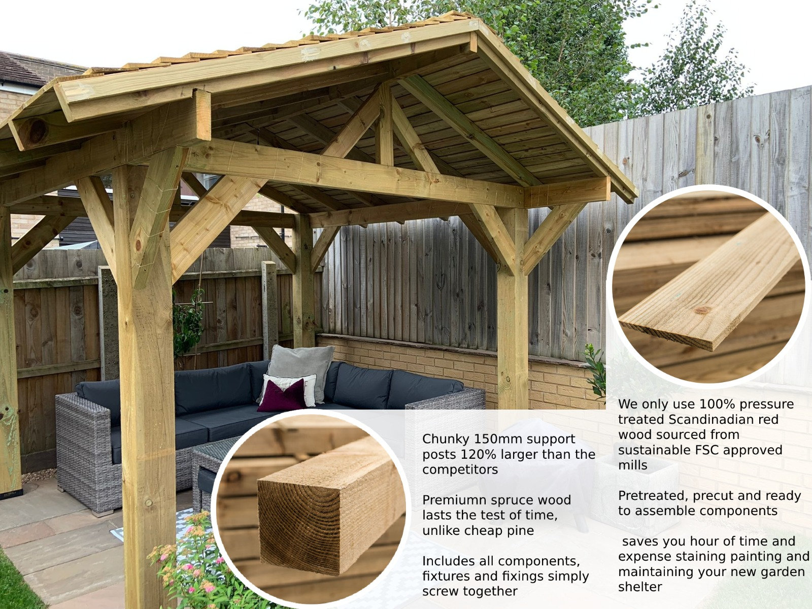 Premium Wooden Gazebo With Side Panels 