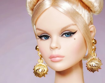 Golden surreal earrings for Integrity Toys dolls