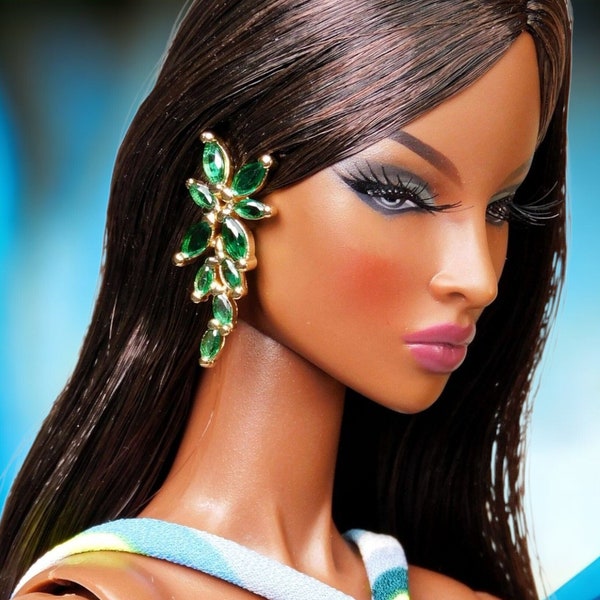 Pendientes de hojas verdes para muñecas Integrity Toys Poppy Parker Fashion Royalty Nu Face Barbie Silkstone