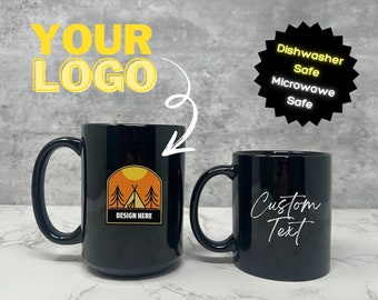PERSONALIZED BLACK MUG Glossy 11oz 15oz | Birthday Gifts, Custom White Ceramic Mug | Bulk Order Camping Mug | Company Logo, Coffee Tea Lover
