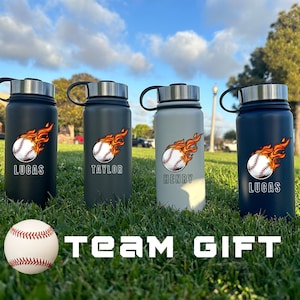 CUSTOM BASEBALL Team BOTTLE 16oz | Gift For Baseball Team With Name | Personalized Water Tumbler With Tea Infuser | Kids Christmas Gift