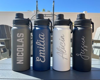 CUSTOM WATER BOTTLE 16 oz Powder Coating with 3 Lids + Straw + Tea Infuser | Personalized Name Bottle | Custom Text Bulk Orders