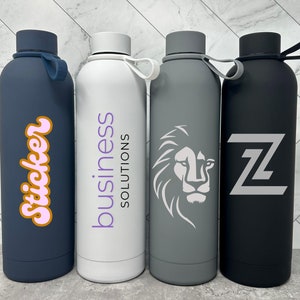 Custom Engraved Water Bottle With Flexible Strap 25oz | Bulk Insulated Bottles | Business Logo Tumbler | Personalized Employee Gifts