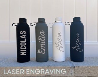 PERSONALIZED Engraved WATER BOTTLE With Flexible Strap 25oz | Personalized Tumbler, Bachelorette,Bridesmaid Gift, Custom Text Employee Gifts
