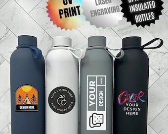 CUSTOM ENGRAVED BOTTLE With Flexible Strap 25oz | Custom Water Bottles | Bulk Bottles | Engraved Name Bottle | Business Logo Tumbler