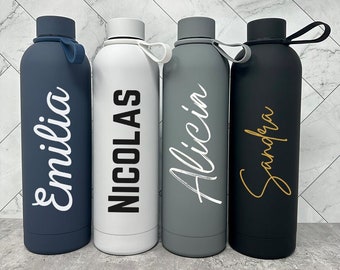PERSONALIZED WATER BOTTLE With Flexible Strap 25 oz | Custom Text Employee Gifts | Bachelorette , Bridesmaid Gift, Personalized Tumbler