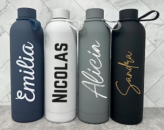 Personalized Stainless Steel Water Bottle with Strap | Custom Name Tumbler