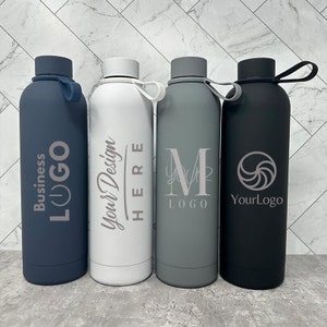 CUSTOM Engraved WATER BOTTLE With Flexible Strap 25oz | Bridesmaid Bachelorette Gift | Business Logo Tumbler | Personalized Employee Gifts