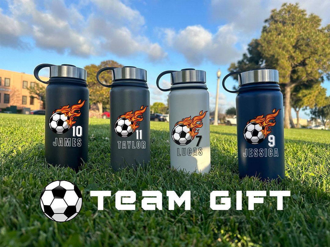 Custom Flaming Soccer Water Bottle, 16oz Insulated Tumbler With Infuser ...