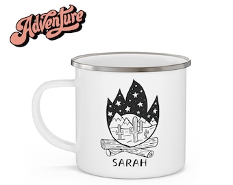 Taza de camping esmaltada personalizada: Regalo ideal para excursionistas (355 ml)