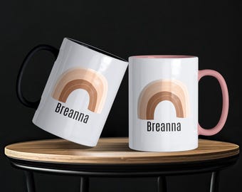 Personalized Rainbow Colored Handle Mug | Custom Name Colorful Coffee Cup