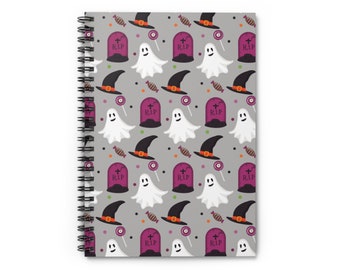 Spooky Ghost Tombstone Notebook, Halloween Spiral Journal Gift