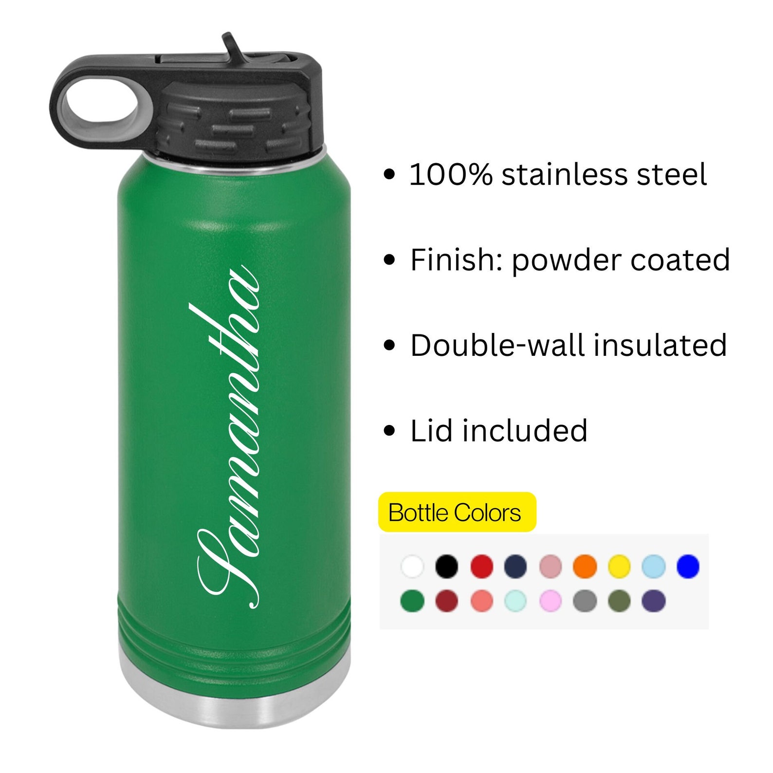 Personalized Stainless Steel Water Bottle | Custom Name 20oz Bottle - Etsy