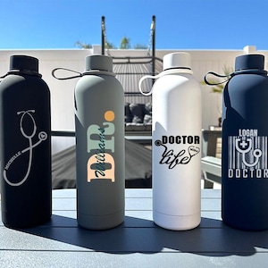 Personalized Doctor Tumbler with Flexible Strap: 25oz Stainless Steel Bottle