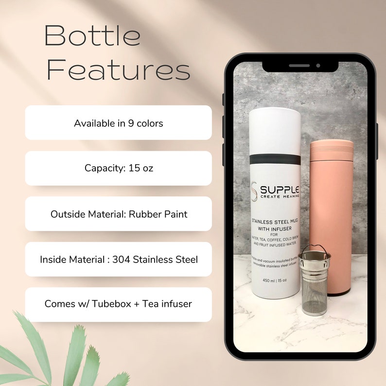 Engraved Name Water Bottle with Tea Infuser | Personalized Tumbler afbeelding 3
