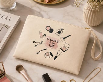 Makeup Is My Art Canvas Zipper Bag: Personalized Cosmetic Pouch