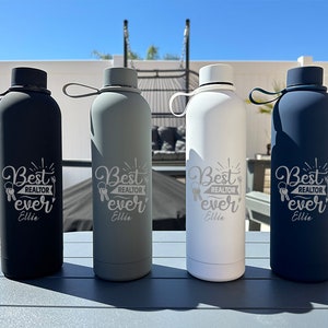 PERSONALIZED REALTOR BOTTLES W/ Flexible Strap 25oz | Real Estate Agent Tumbler | Realtor Travel Bottle | Gift for Agent | Realtor Gifts