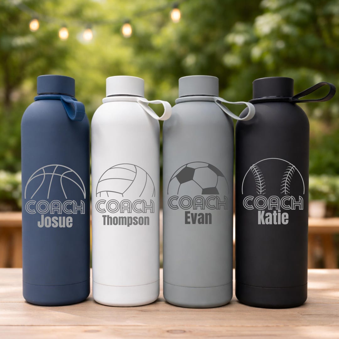 Custom Name Water Bottle 25oz | Engraved Sports Design | Stainless ...