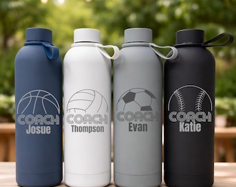 Botella de agua personalizada de 740 ml (25 oz) / Diseño deportivo grabado / Botella de acero inoxidable