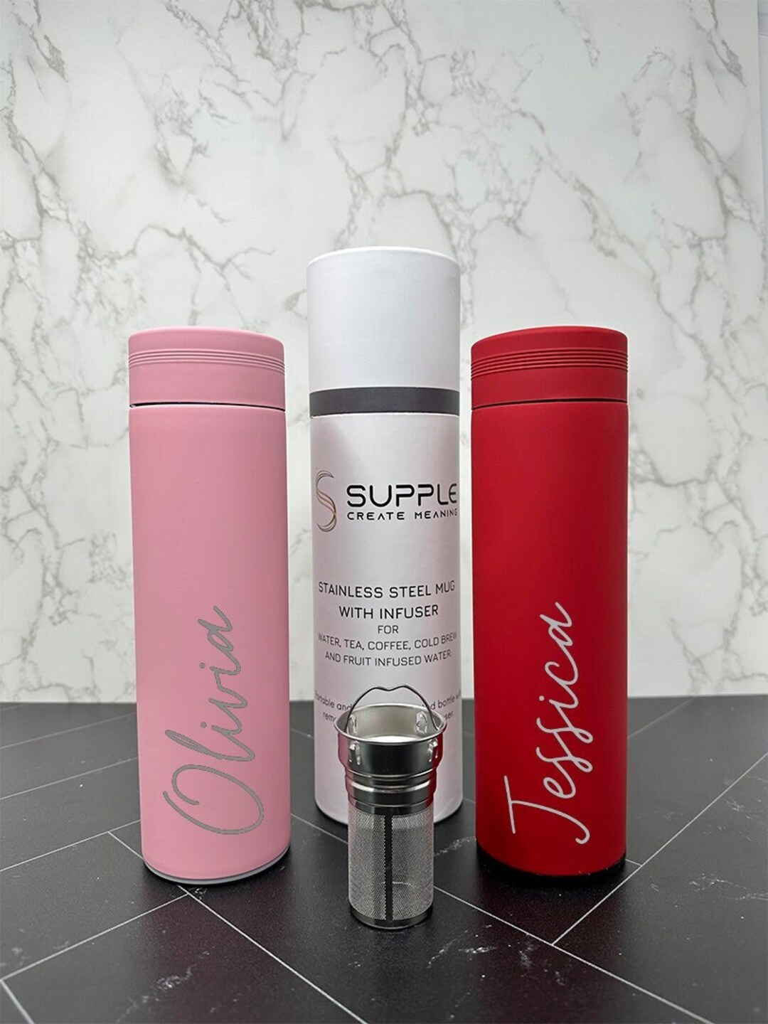 Custom Name Infuser Water Bottle - 740ml BPA-Free Bottle With Straw & Flip-Top Lid - Island Design