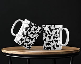 Cat Silhouette Ceramic Mug | Cat Lover Coffee Cup Gift