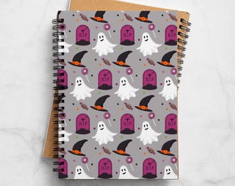 Spooky Ghost Tombstone Notebook, Halloween Spiral Journal Gift