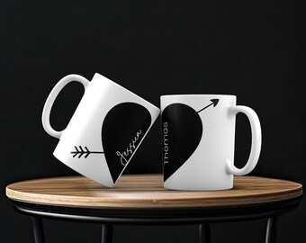 Taza personalizada para parejas, taza de café con corazón y nombre, 11 oz 15 oz