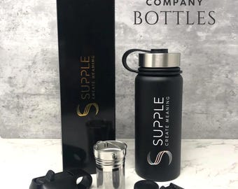 Custom Logo Engraved Water Bottle, 16oz Insulated Tumbler With Infuser -  Etsy