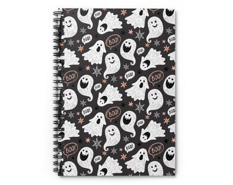 Spooky Halloween Notebook, Ghost Spiral Journal, Custom Name Gift