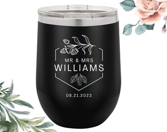 Vaso de vino para Sr. y Sra. / Copa de acero inoxidable personalizada para bodas, 355 ml (12 oz)