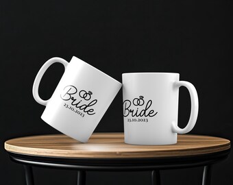 Personalized Bride Mug, Ring Design Wedding Date Coffee Cup,11oz 15oz