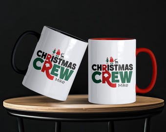 Personalized Christmas Crew Mug | Custom Name Holiday Coffee Colored Handle Mug
