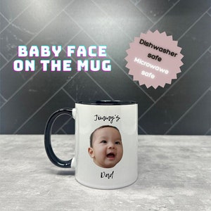 CUSTOM BABY Face MUG Colored Handle | Personalized Child Photo Coffee Cup | Mug with Baby Picture | Mothers Day Mug Gift, Grandchild Mug