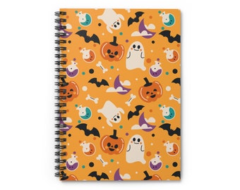Ghost Pumpkin Halloween Spiral Notebook, Spooky Journal, Fall Vibes, 118 Pages