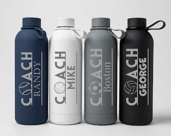 Engraved Coach Water Bottle 25oz | Custom Name Sports Ball Design Tumbler