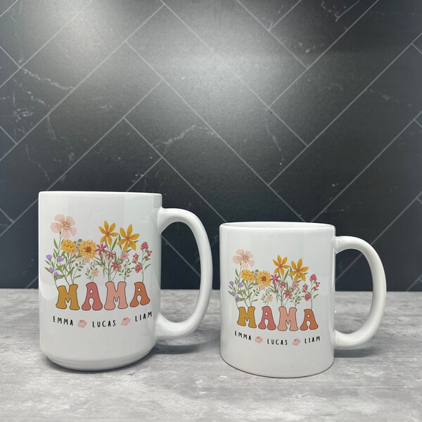 CUSTOM MAMA MUG | Mama Mug With Kids Names, Mother's Day Coffee Mug | Personalized Mothers Day Gift for Mom,Baby Shower Gift