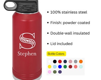 Botella de agua personalizada / Diseño con iniciales Botella de acero inoxidable de 20 oz