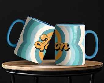 Personalized Retro Colored Handle Mug | Custom Name Groovy Coffee Cup