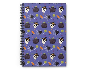 Ghosts Cauldrons Halloween Notebook, Spooky Spiral Journal Gift