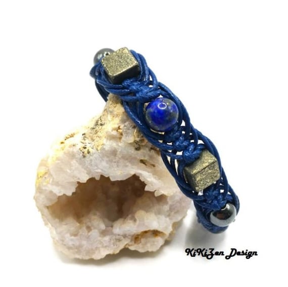 Pouvoir Mental & Intellect ,AAA Grade Lapis Lazuli ,AA Grade  Hématite et Pyrite , Shamballa Bracelet de Guérison