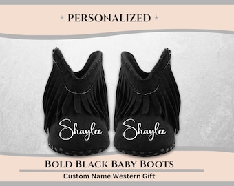 Personalized Black Cowboy Baby Boots, Western Crib Shoes, Custom Name Baby Gift