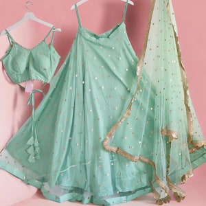 Mint Green Sangeet Ceremony Wedding Designer Lehenga Choli With Sequins Buti Embroidery Work, Wedding Outfits Your Choice Color Customized